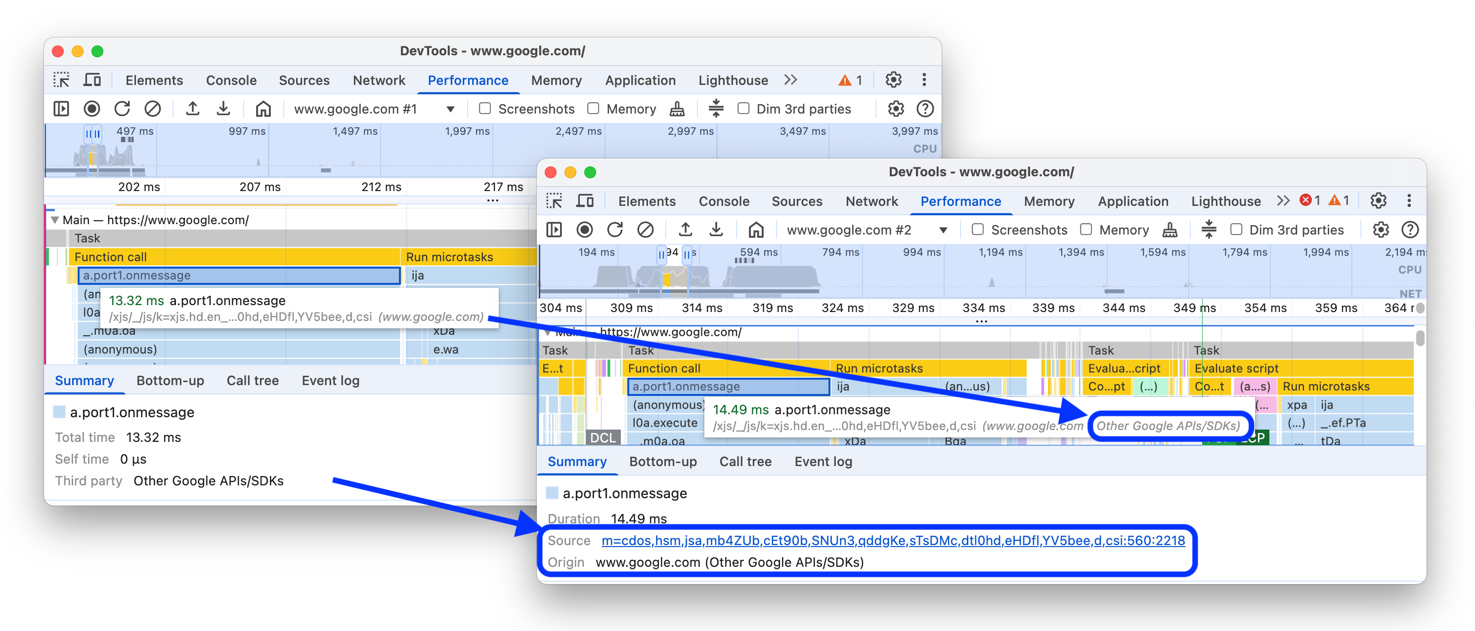 The before and after adding source and origin to the Summary tab.