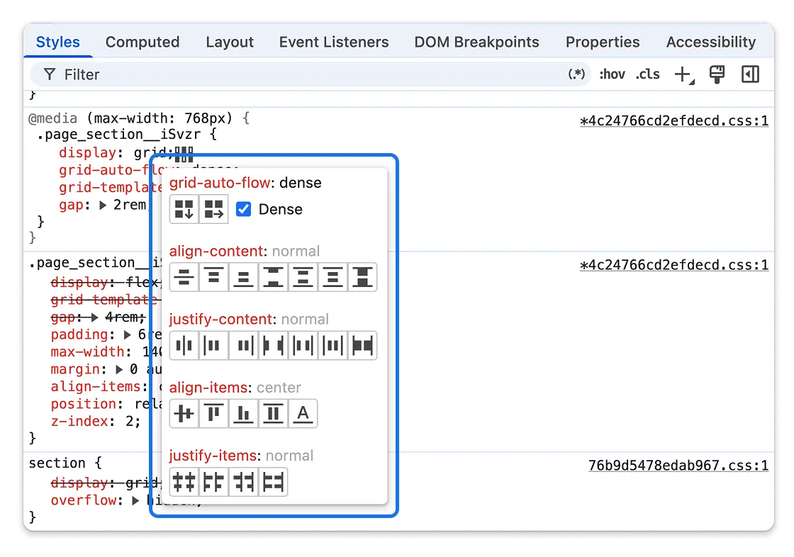 La nueva casilla de verificación de densidad en el editor de cuadrícula.