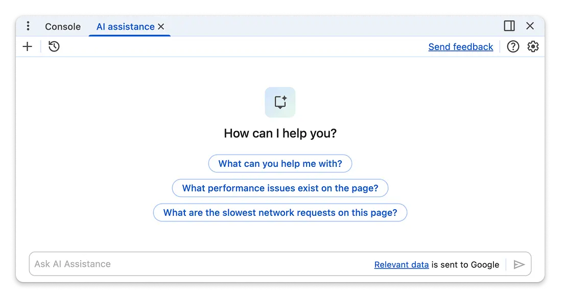The updated AI assistance panel start screen.