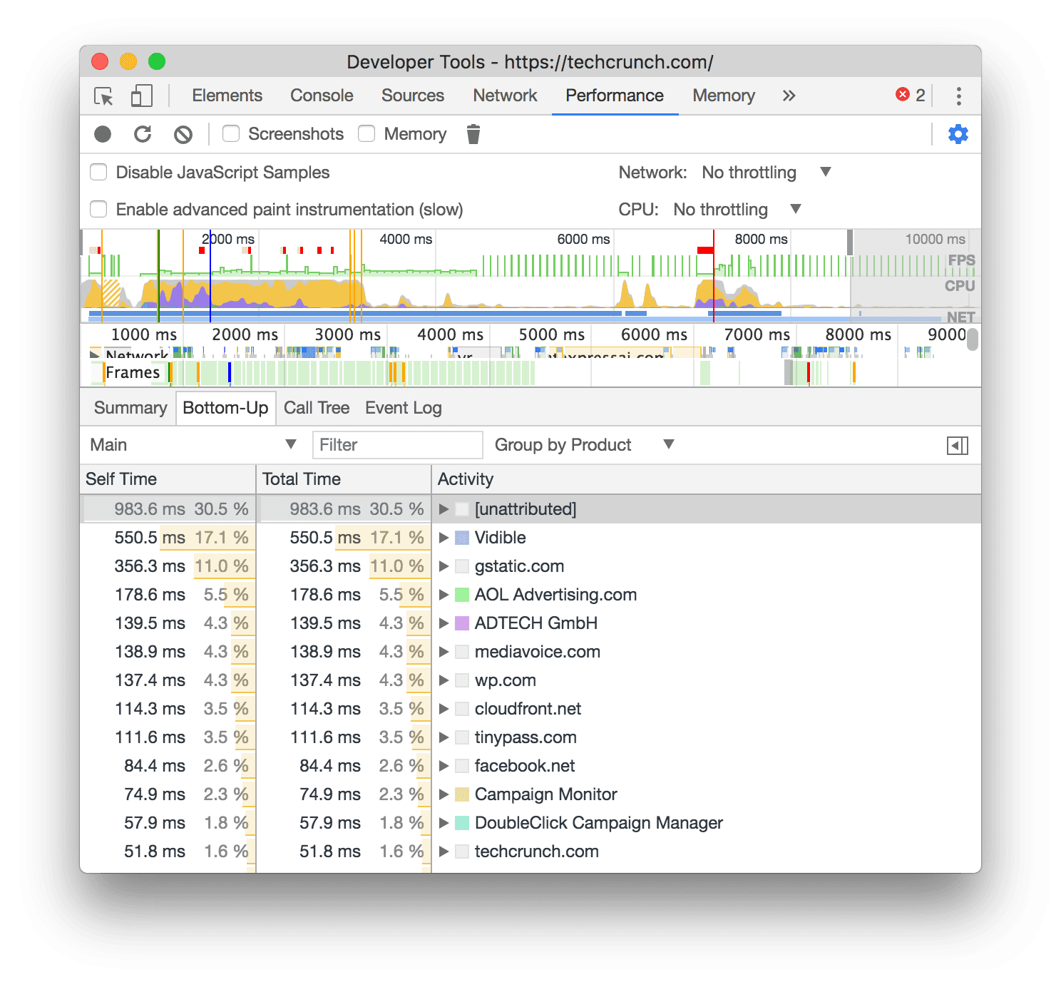 Agrupamento por produto na guia "De baixo para cima"