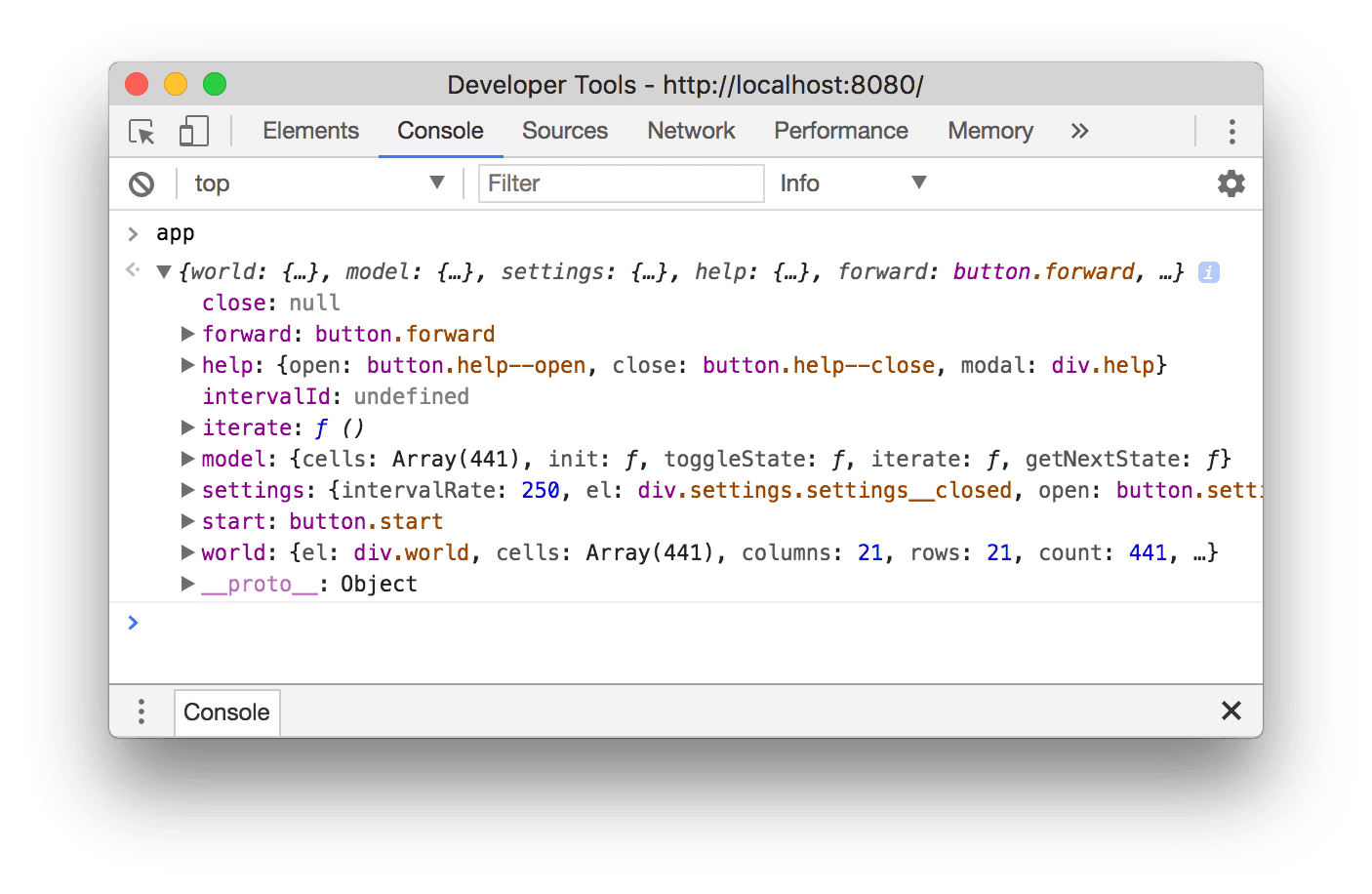 Come vengono visualizzati in anteprima gli oggetti nella console