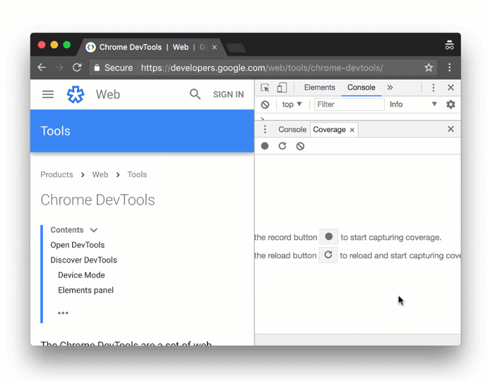 Carregar e interagir com uma página usando a guia "Cobertura" antiga