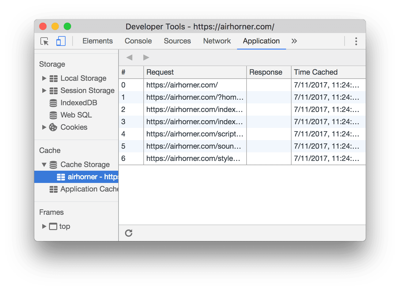 The Time Cached column