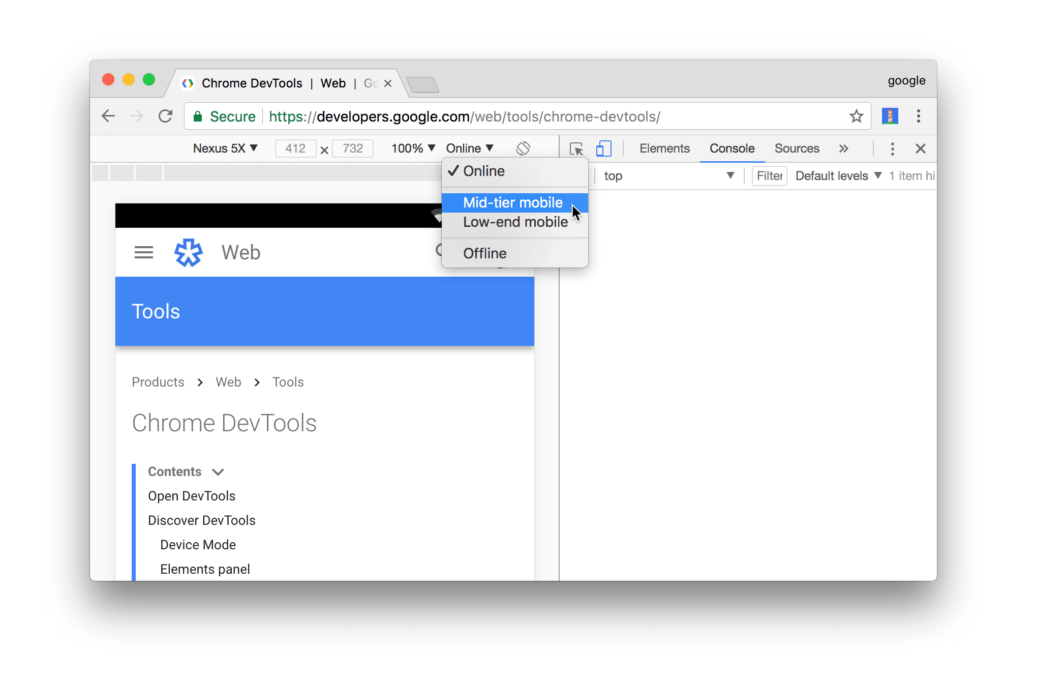 Menü für die Drosselung