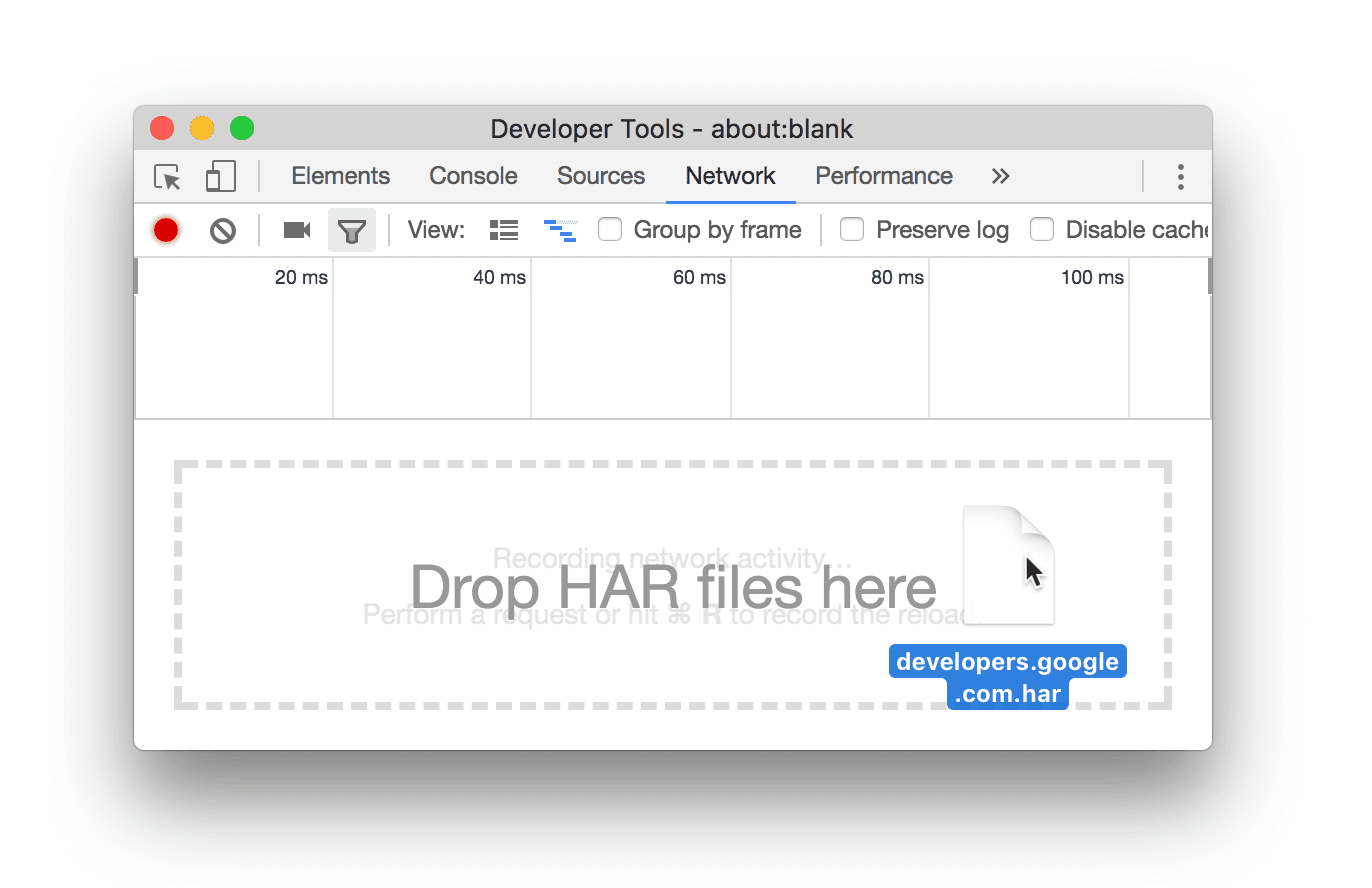 Importing a HAR file
