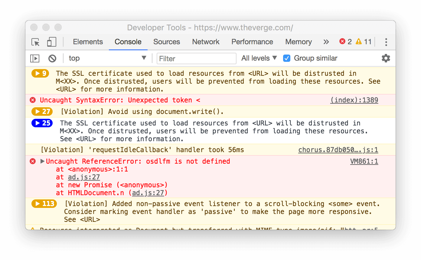 ตัวอย่างการจัดกลุ่มข้อความที่คล้ายกันของคอนโซล