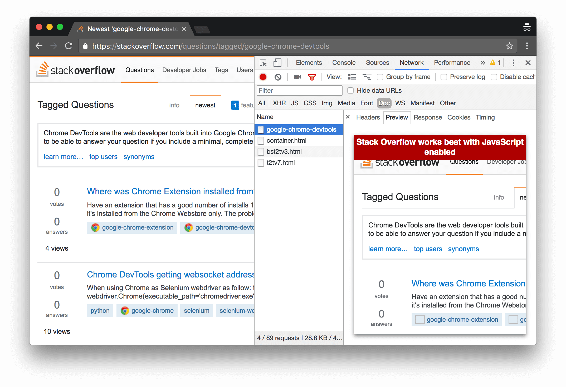پیش‌نمایش HTML در برگه پیش‌نمایش.
