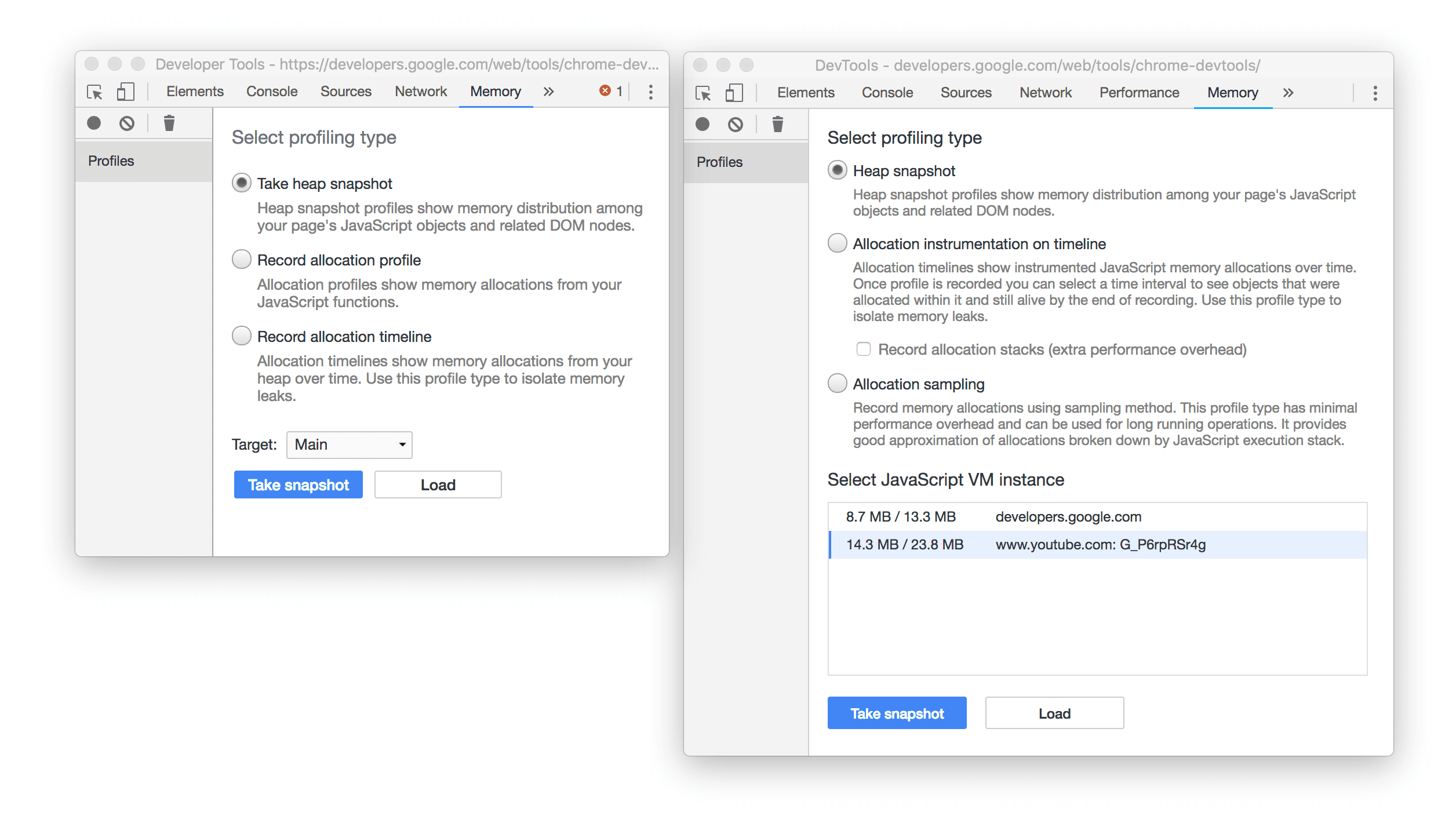 ภาพหน้าจอก่อนและหลังของแผงหน่วยความจำ