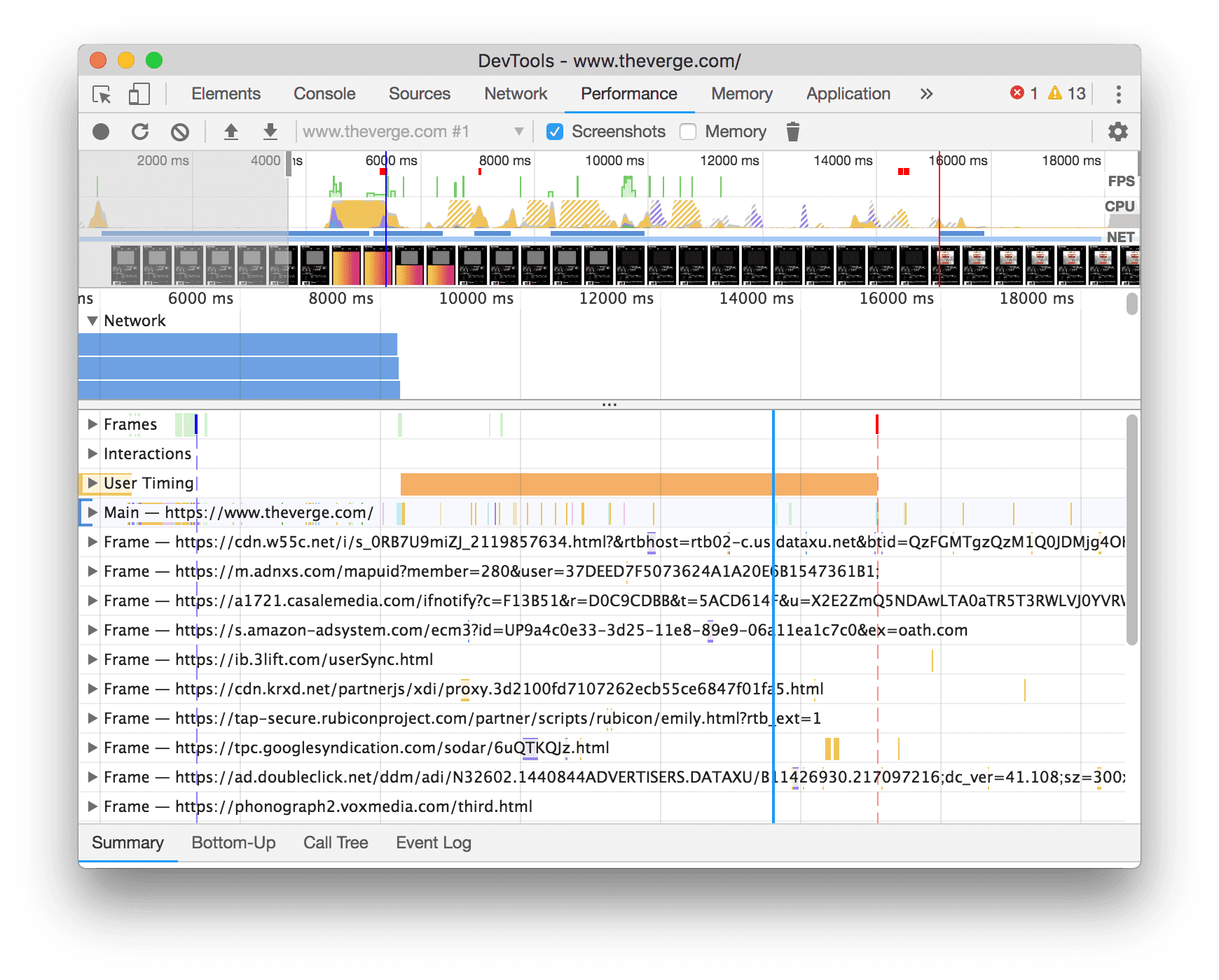 Biểu đồ hình ngọn lửa cho mỗi quy trình trong bản ghi Hiệu suất.