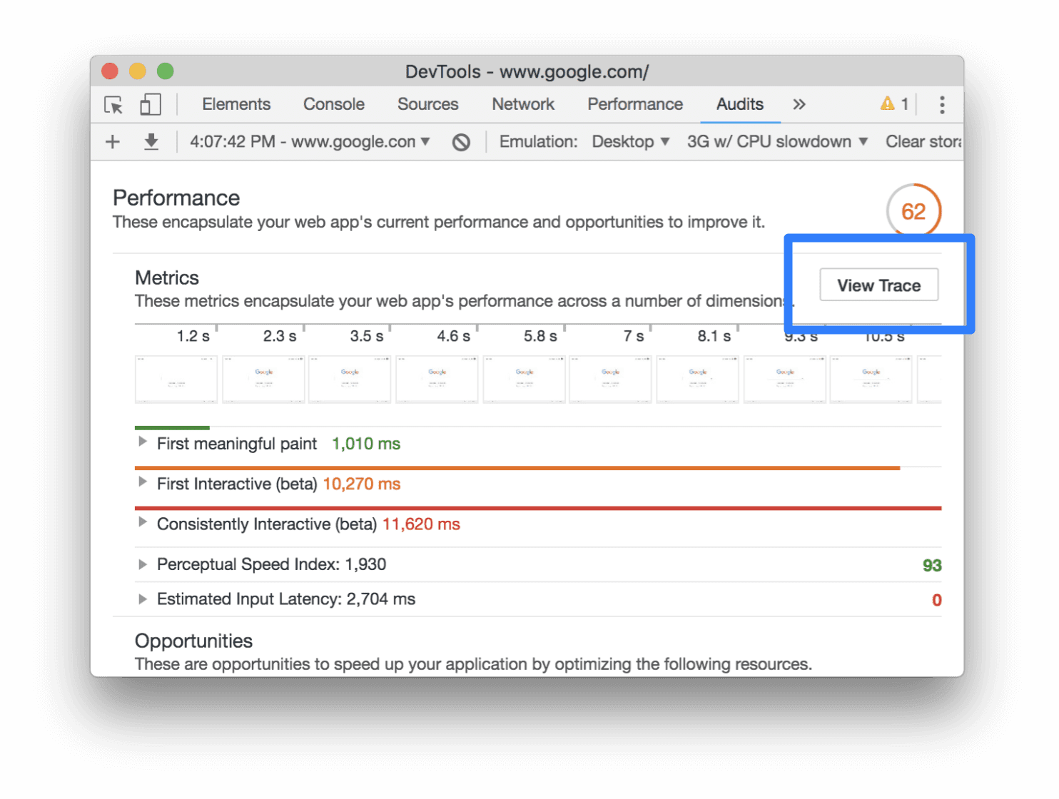 הכפתור View Trace (צפייה בעקבות).