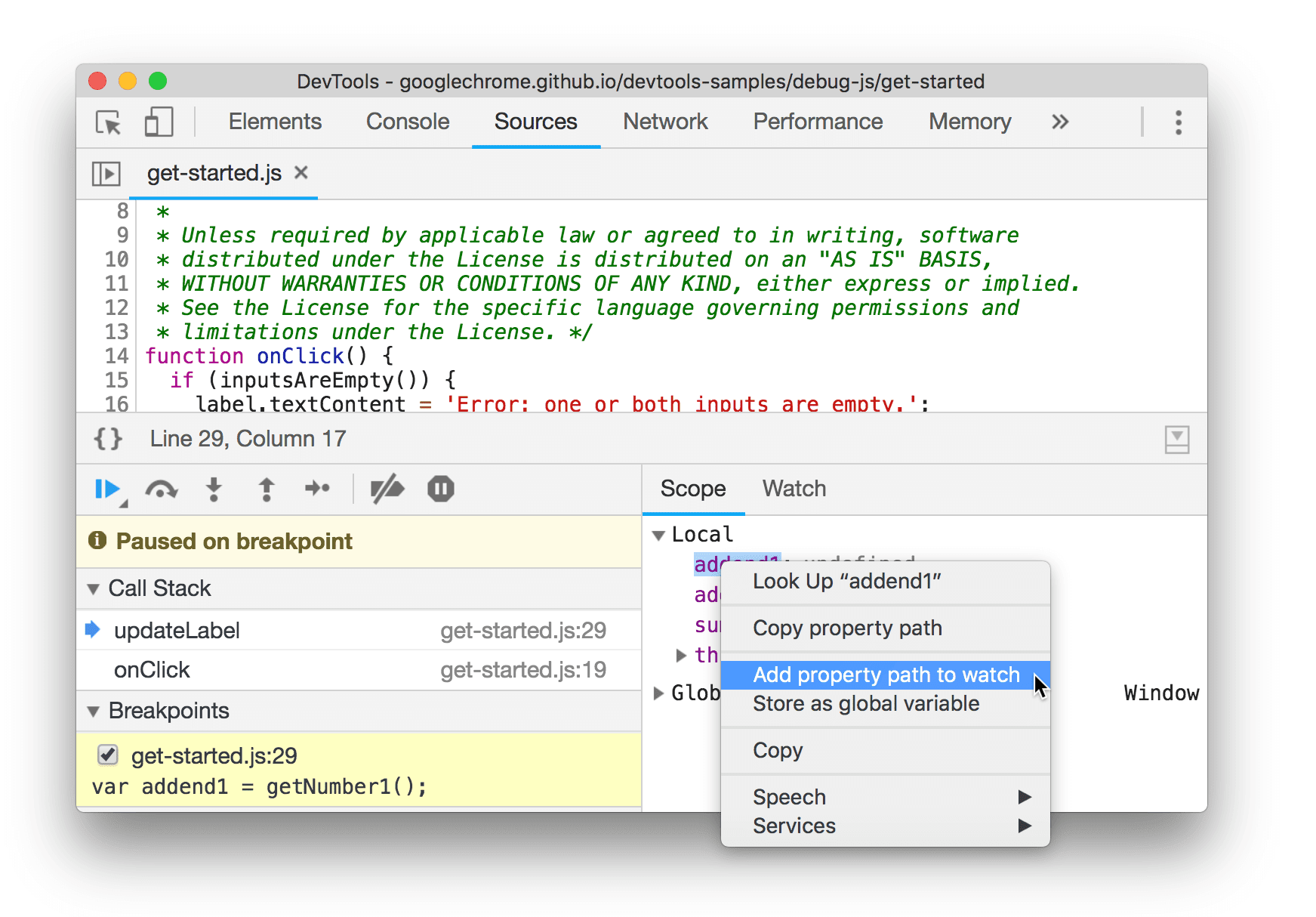 Пример добавления пути к свойству для отслеживания.