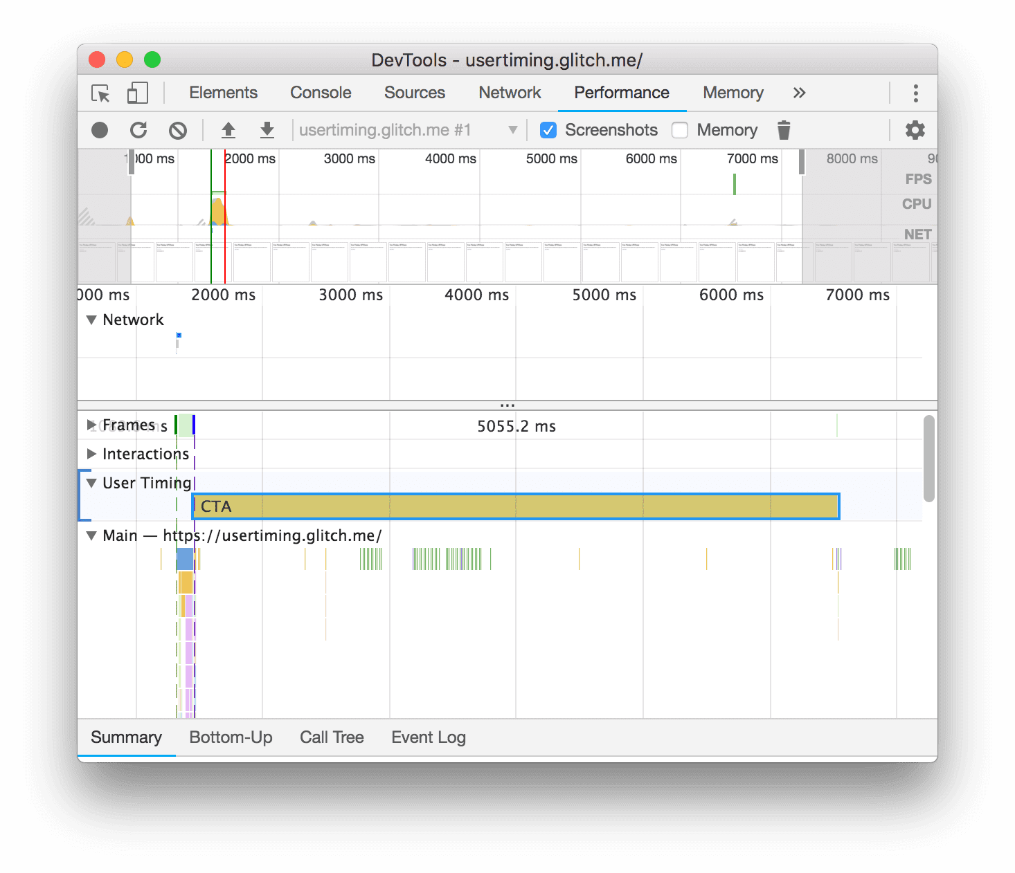 The User Timing section.