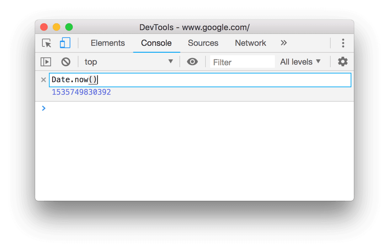 Saisissez Date.now() dans l&#39;interface utilisateur de l&#39;expression en direct.