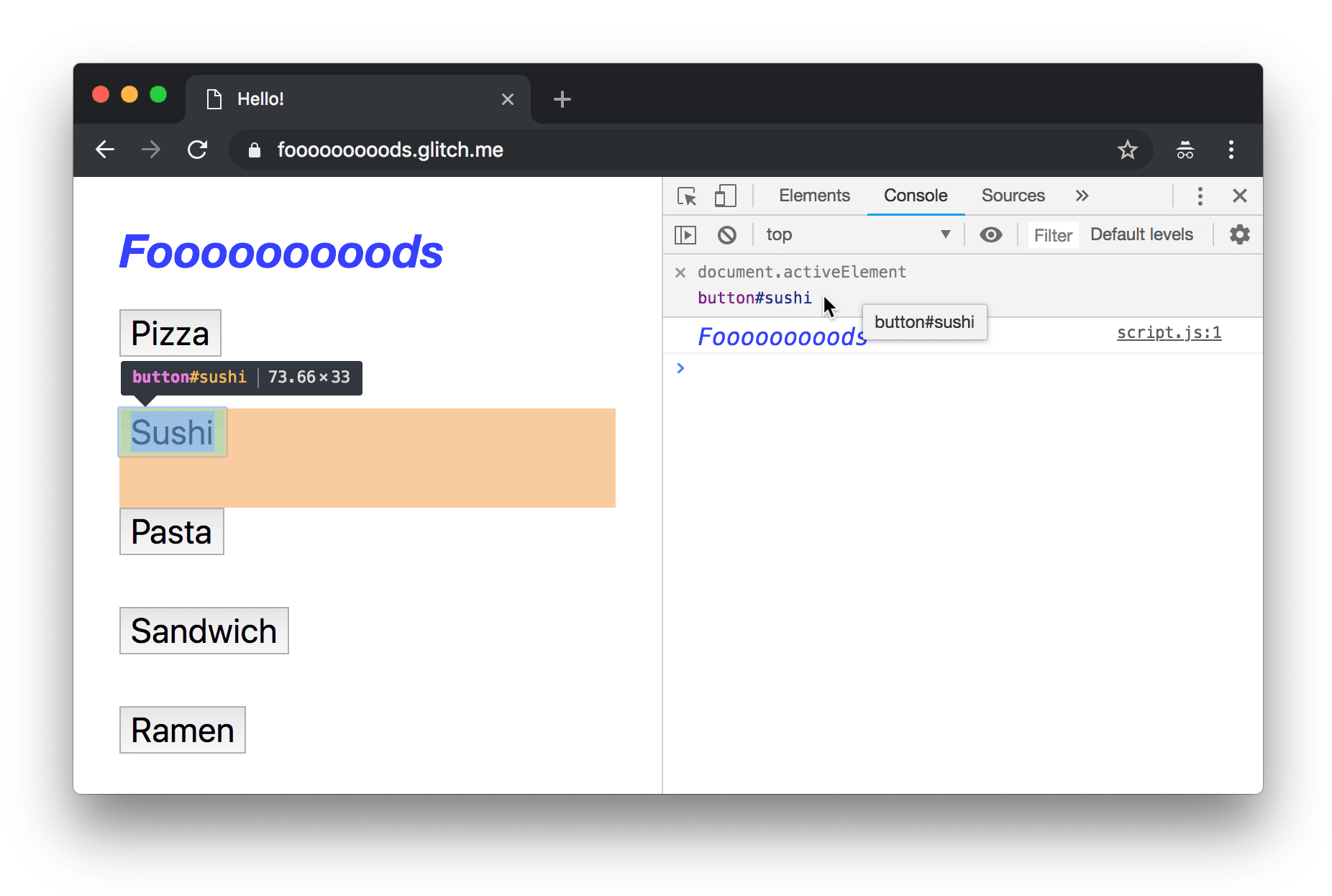 Mengarahkan kursor ke hasil Ekspresi Langsung untuk menandai node di area tampilan.