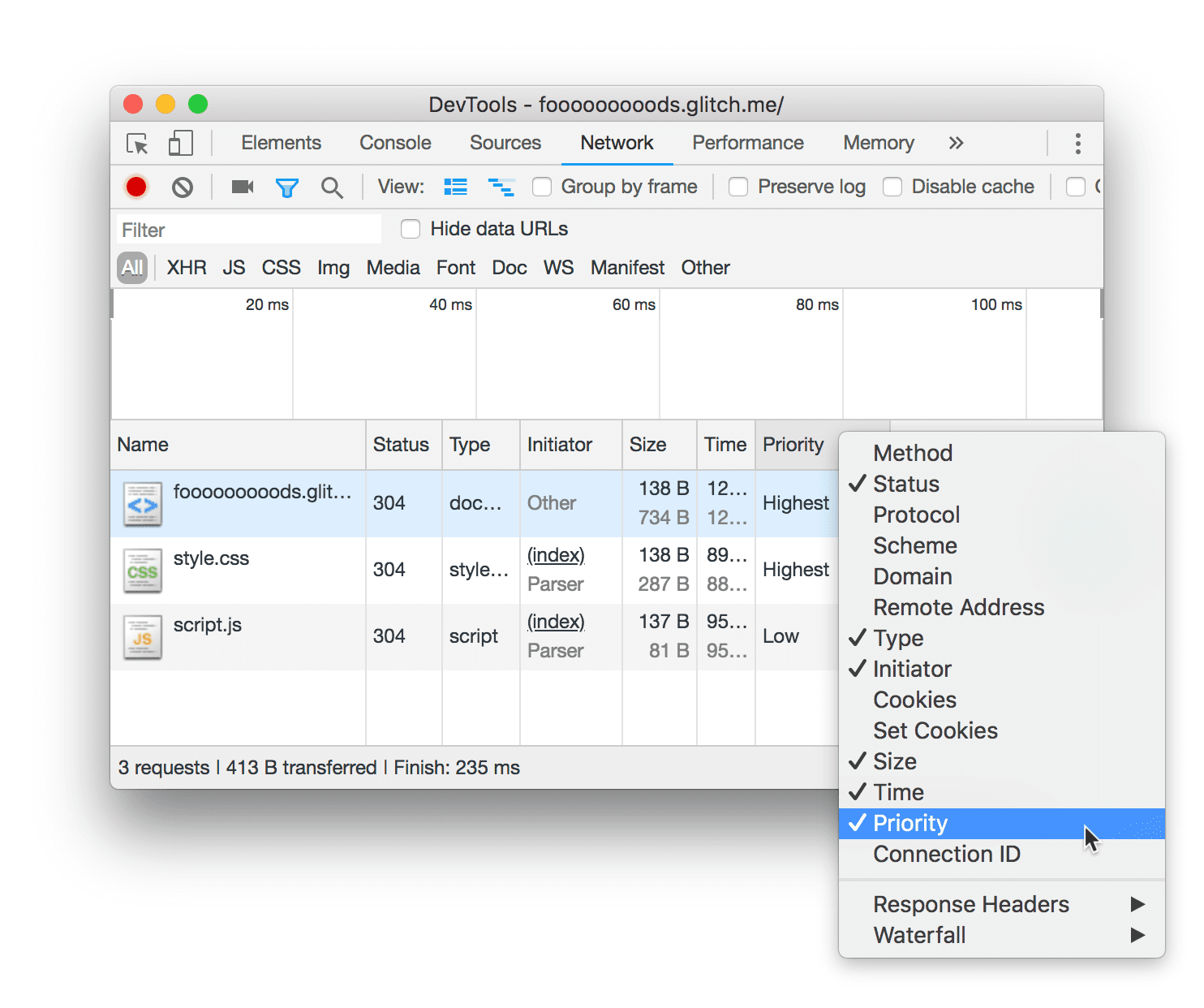 Afficher la colonne "Priorité"