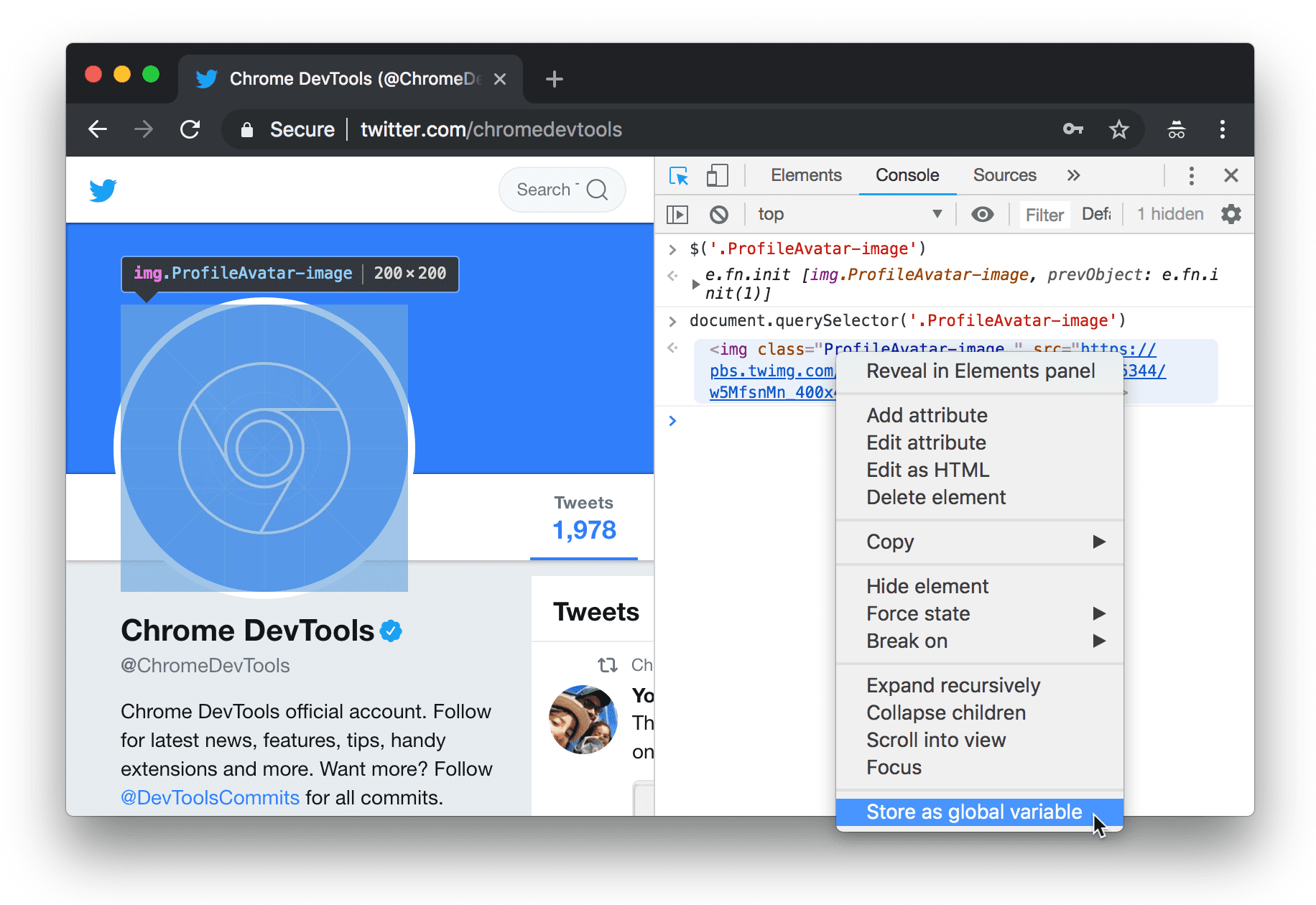 Stockez-la en tant que variable globale dans la console.
