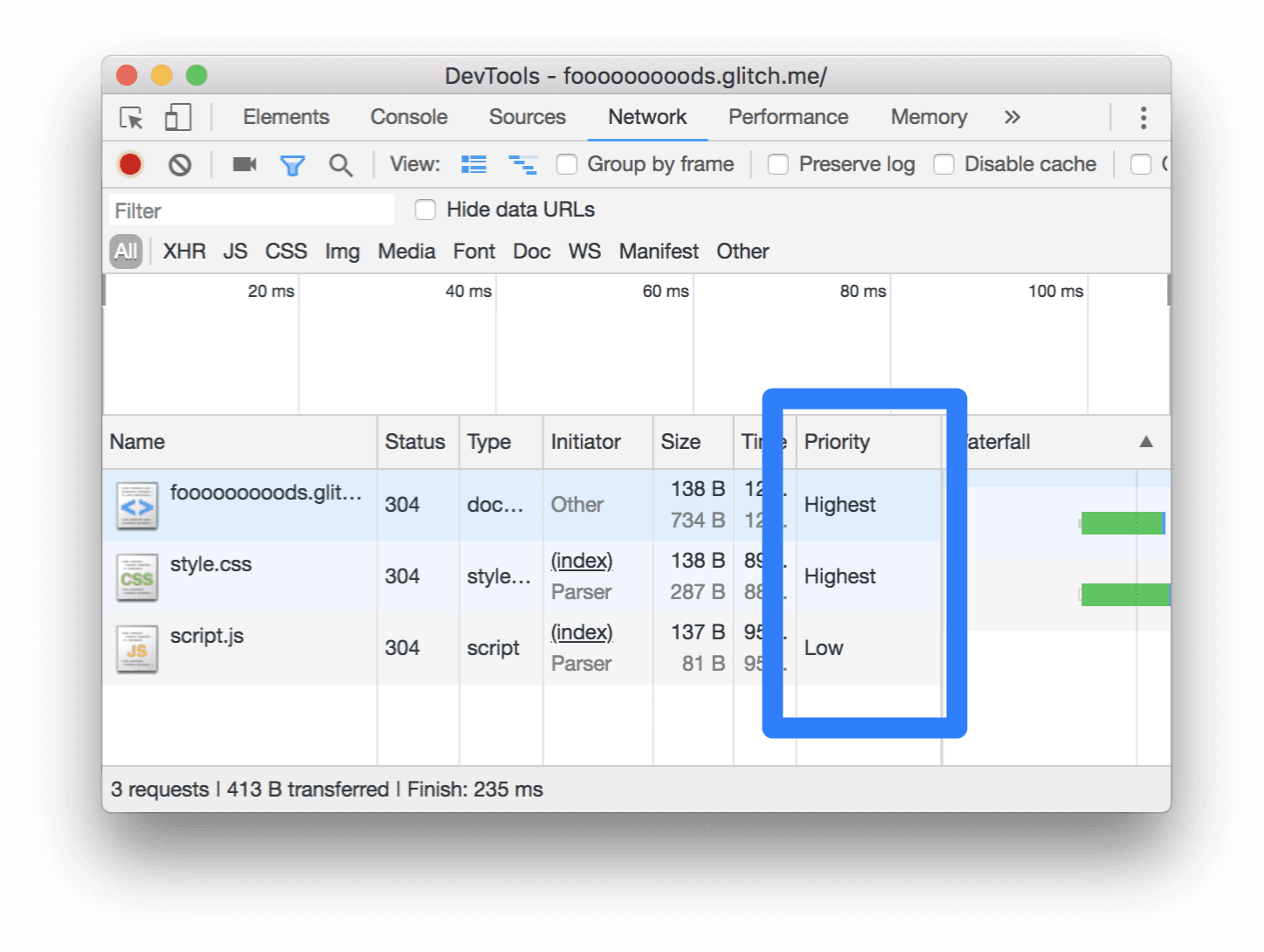 عمود "الأولوية"