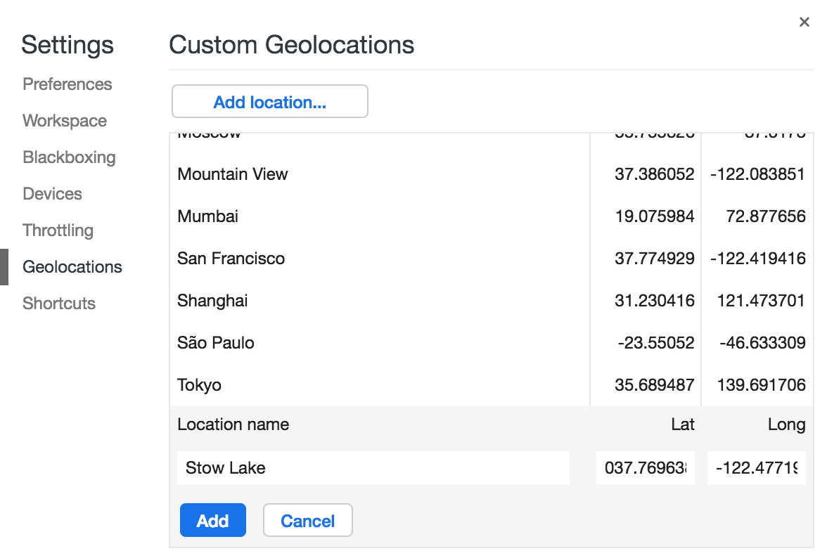 Dodawanie niestandardowej lokalizacji geograficznej