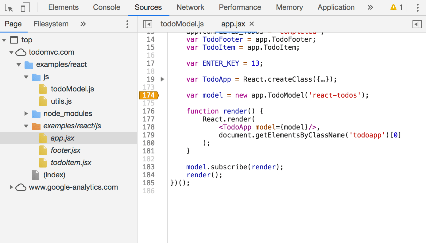 लाइन 174 पर नारंगी रंग का Logpoint बैज