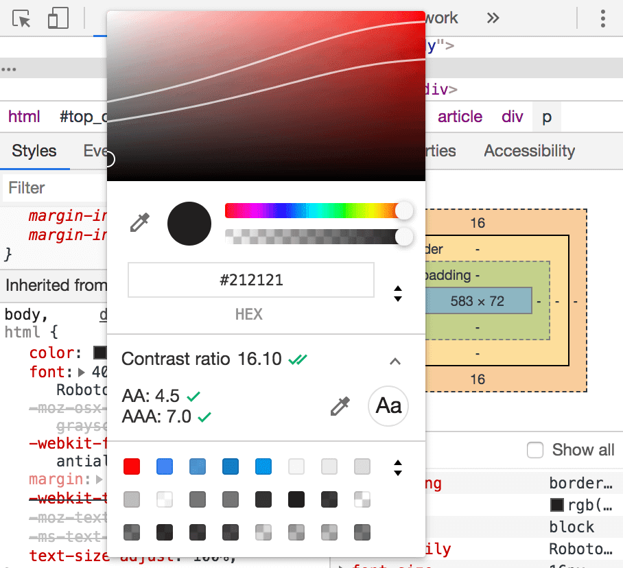 Chrome DevTools: Color Picker