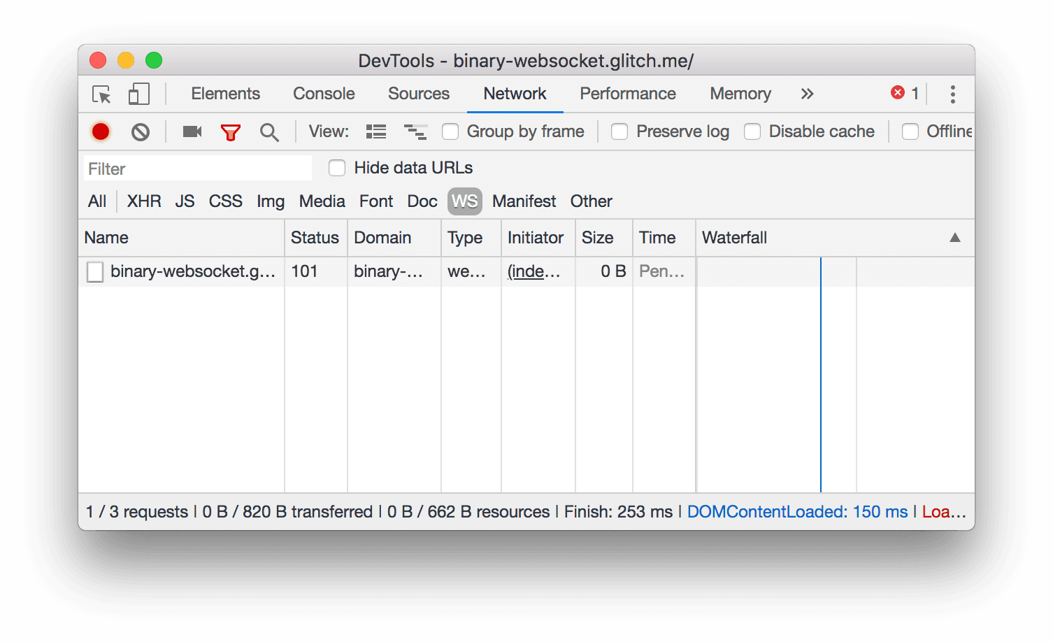 只點選 WS 後，系統只會顯示 WebSocket 連線