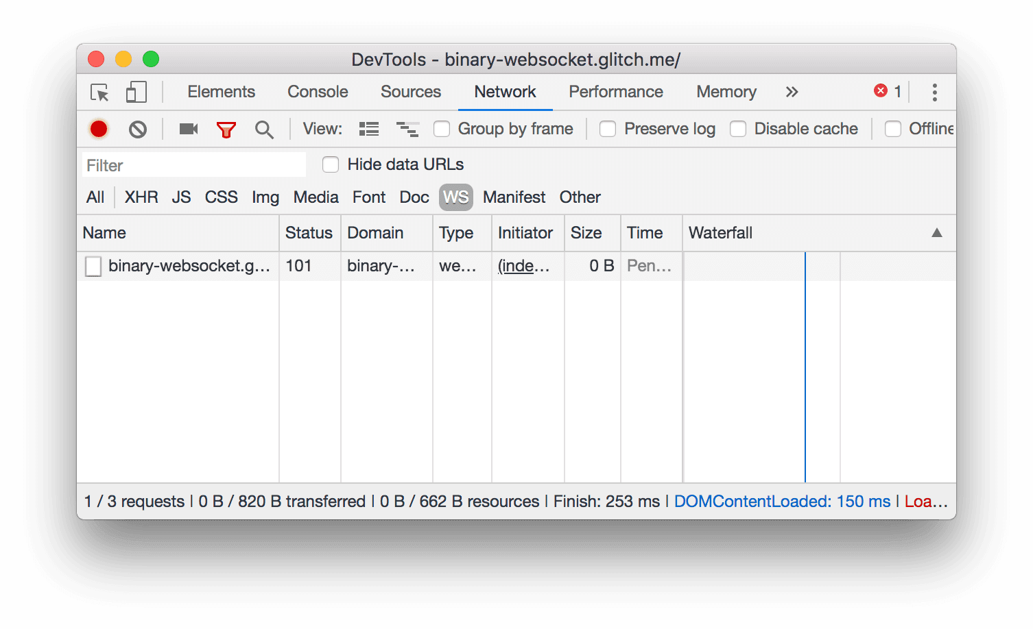 [WS only] をクリックすると、WebSocket 接続のみが表示される