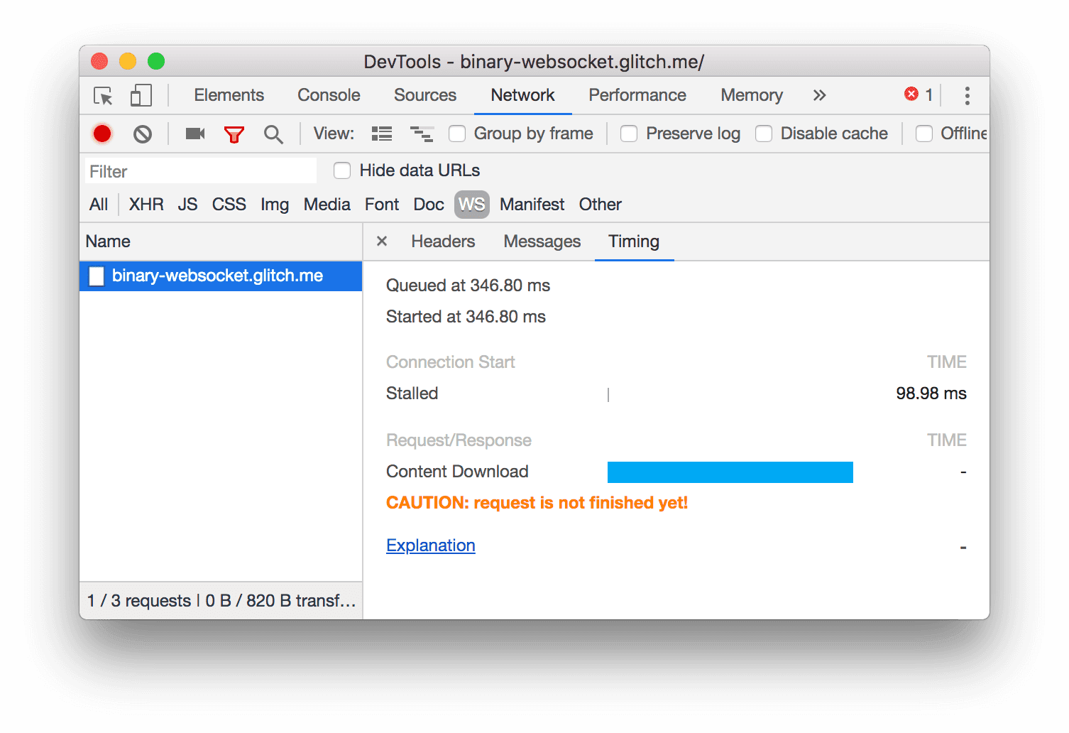 Inspecter une connexion WebSocket