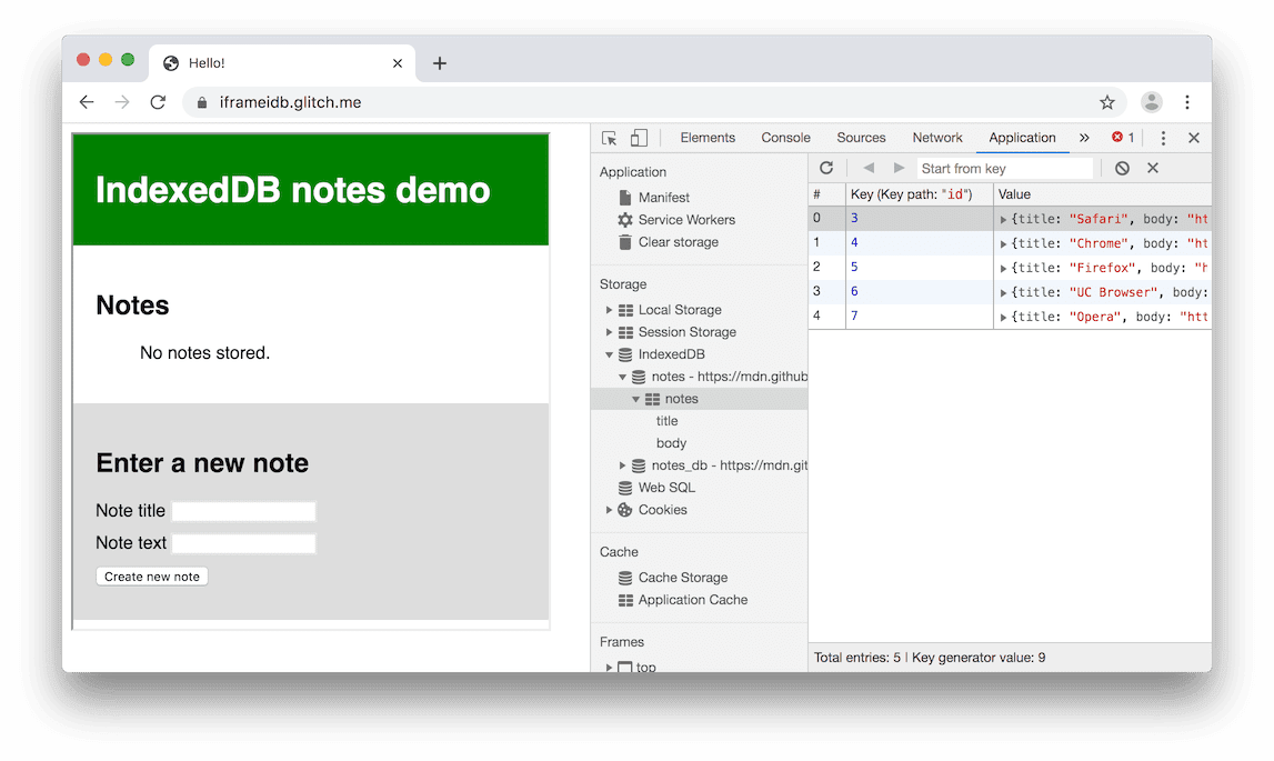 Il nuovo comportamento. I database della demo sono visibili.