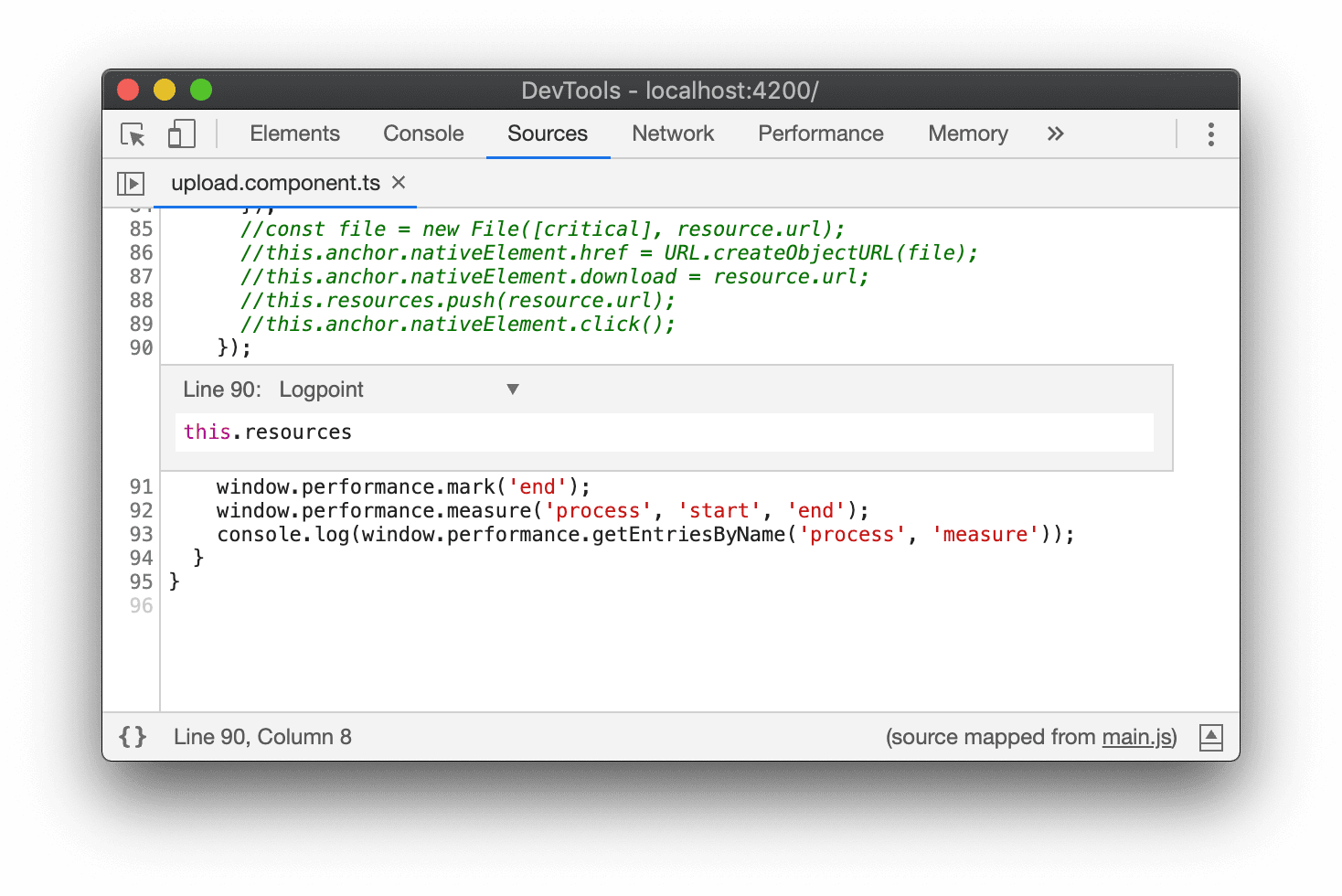 O Editor de pontos de interrupção.