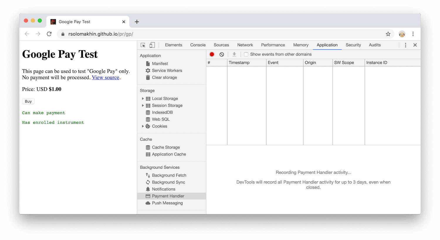 Registrazione di eventi relativi al gestore dei pagamenti.