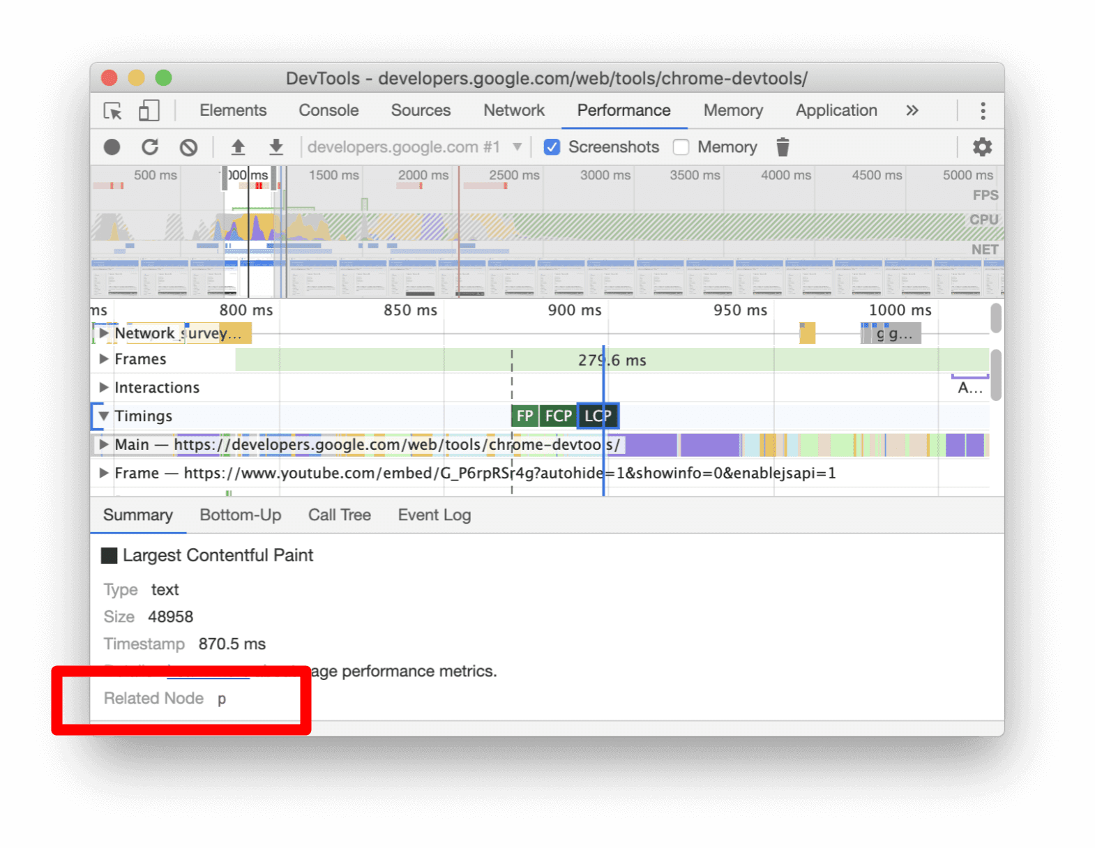 [Summary] タブの [Related Node] セクション。