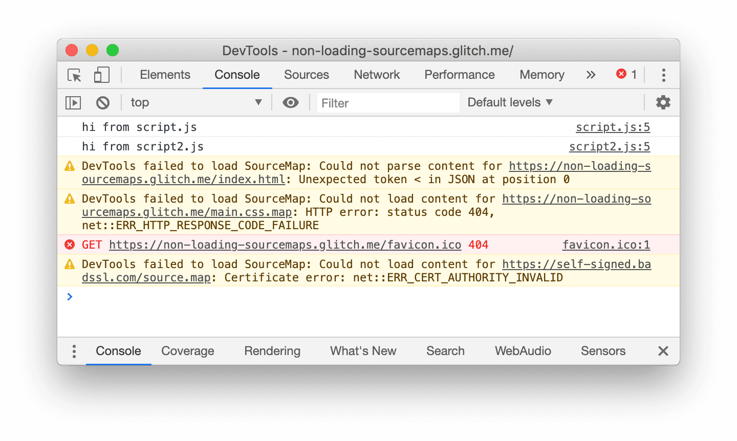 コンソールでソースマップの読み込みエラーが表示される