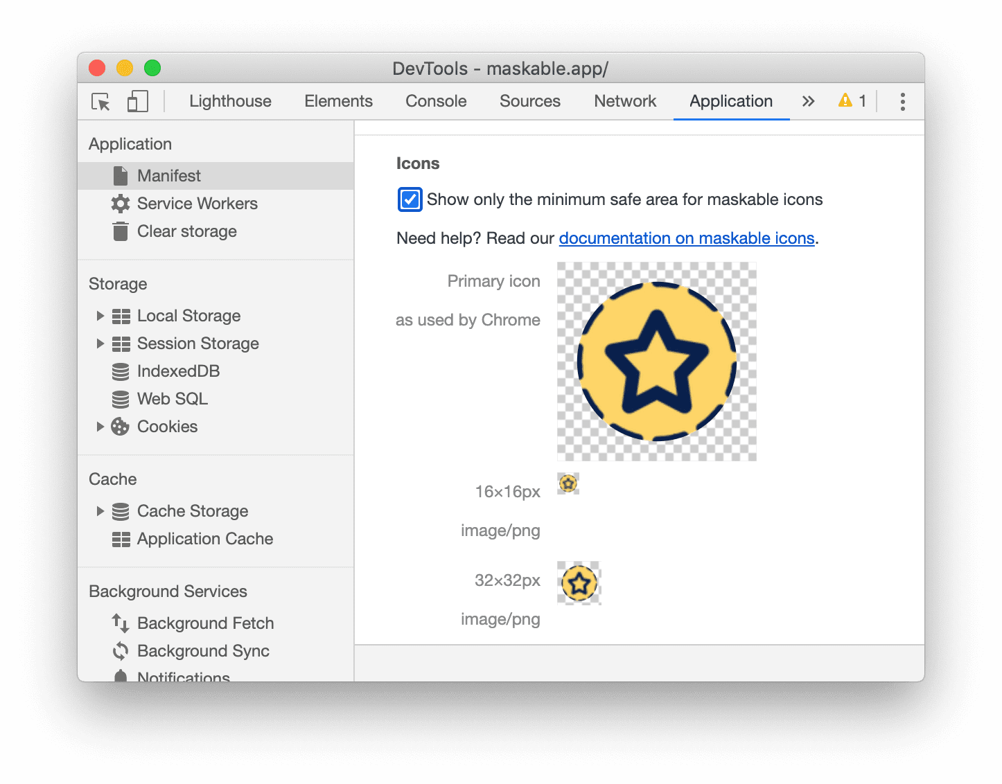 ช่องทำเครื่องหมาย "แสดงเฉพาะพื้นที่ปลอดภัยขั้นต่ำสำหรับไอคอนที่มาสก์ได้"