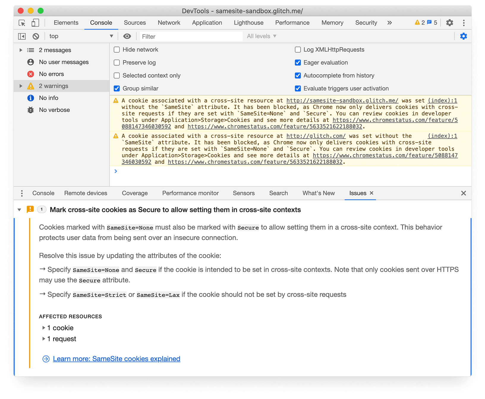 علامة التبويب "المشاكل"