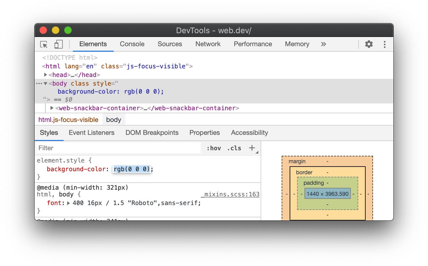 Usa argumentos separados por espacios en el panel Styles.