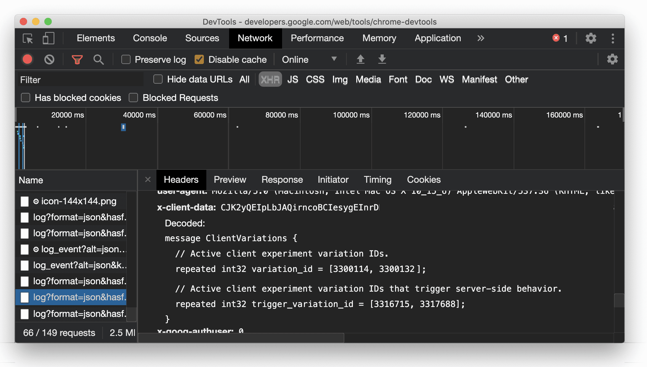 Valores del encabezado &quot;X-Client-Data&quot; legibles por humanos