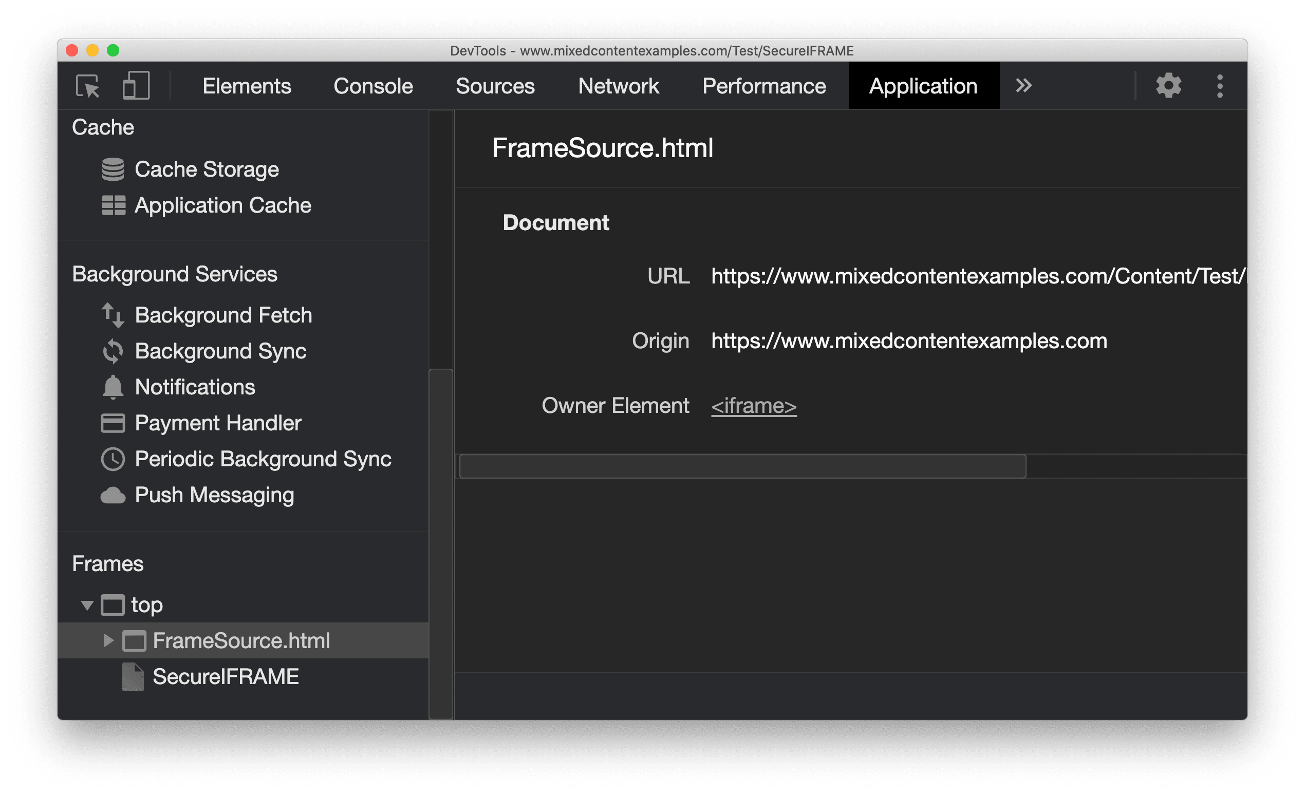 Tampilan detail bingkai baru di panel Aplikasi