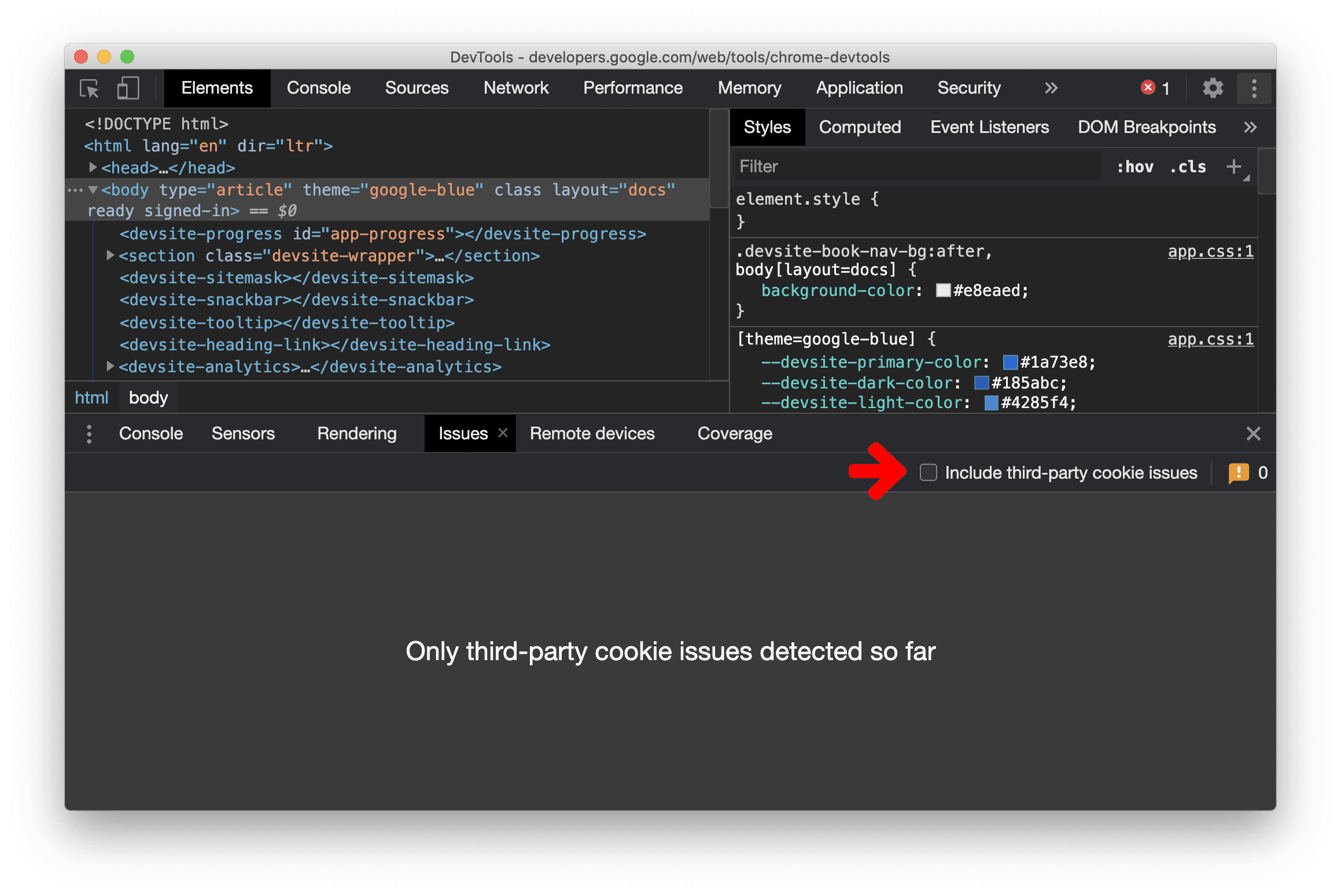 casilla de verificación de problemas de cookies de terceros