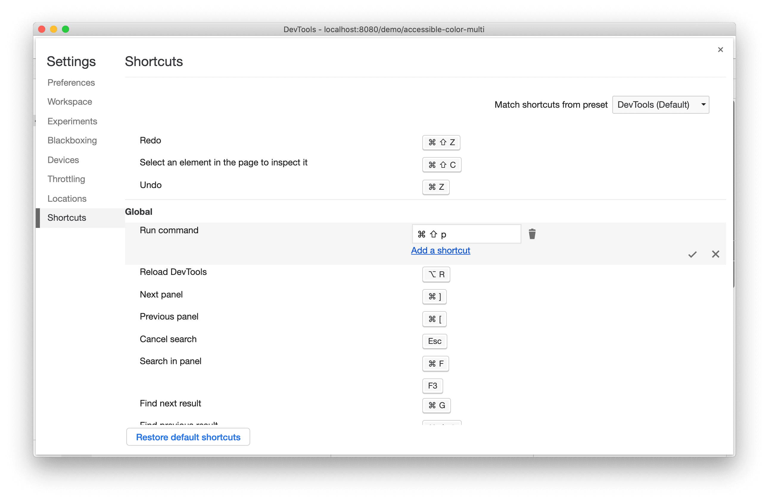 Customize keyboard shortcuts