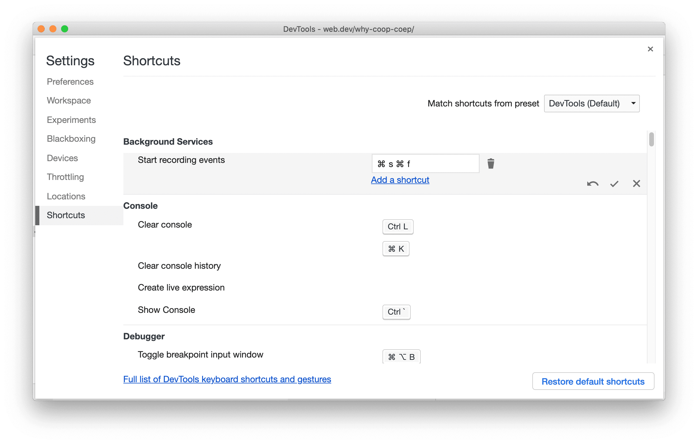 Chords keyboard shortcuts