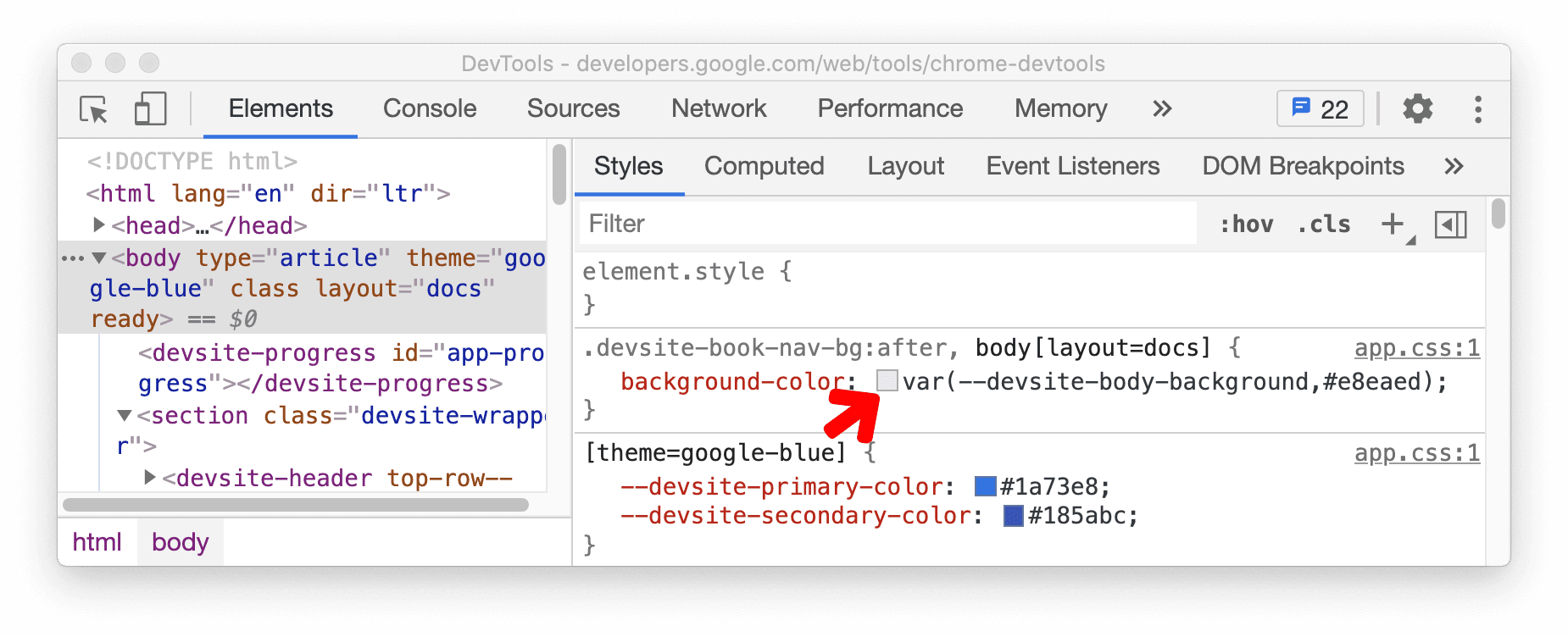 Seletor de cores para propriedades CSS personalizadas