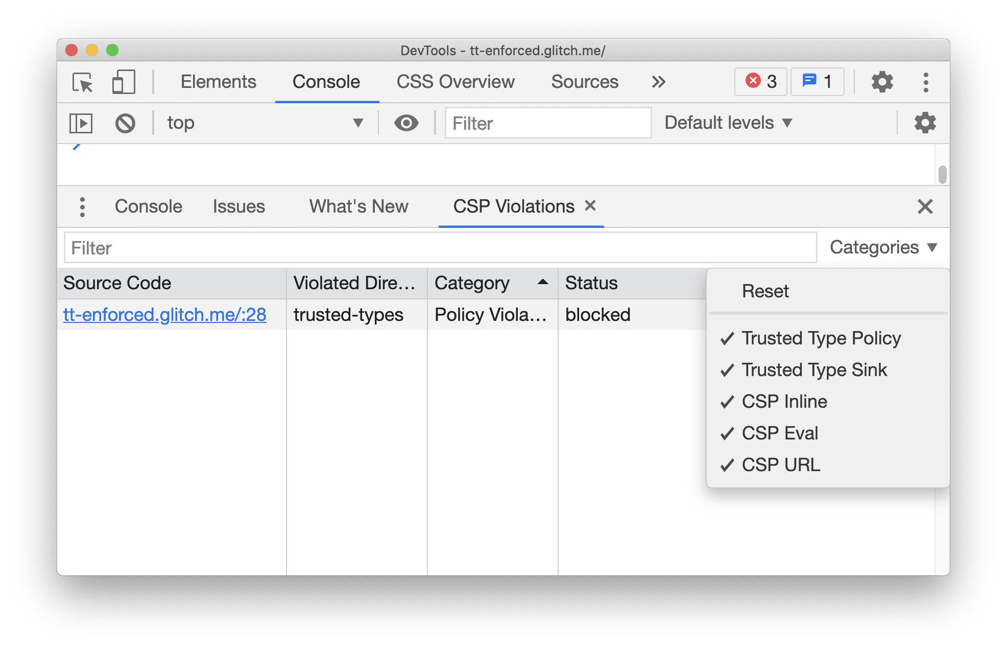 Guia "Violações da CSP"