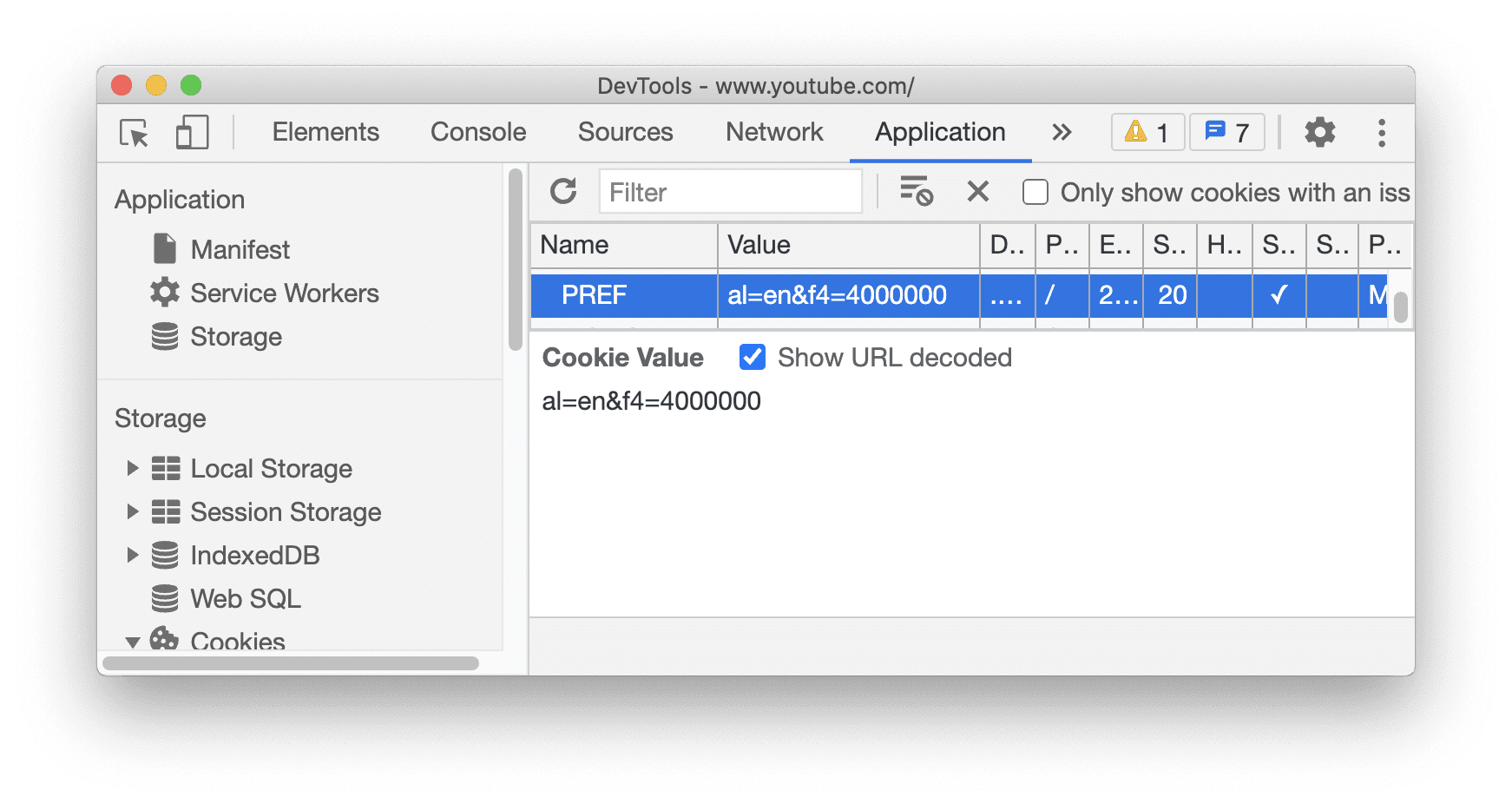 顯示已解碼 Cookie 的選項