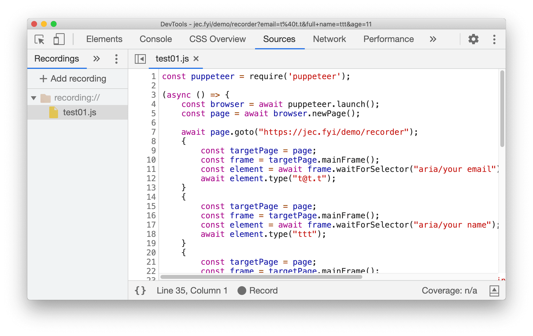 เครื่องบันทึก Puppeteer