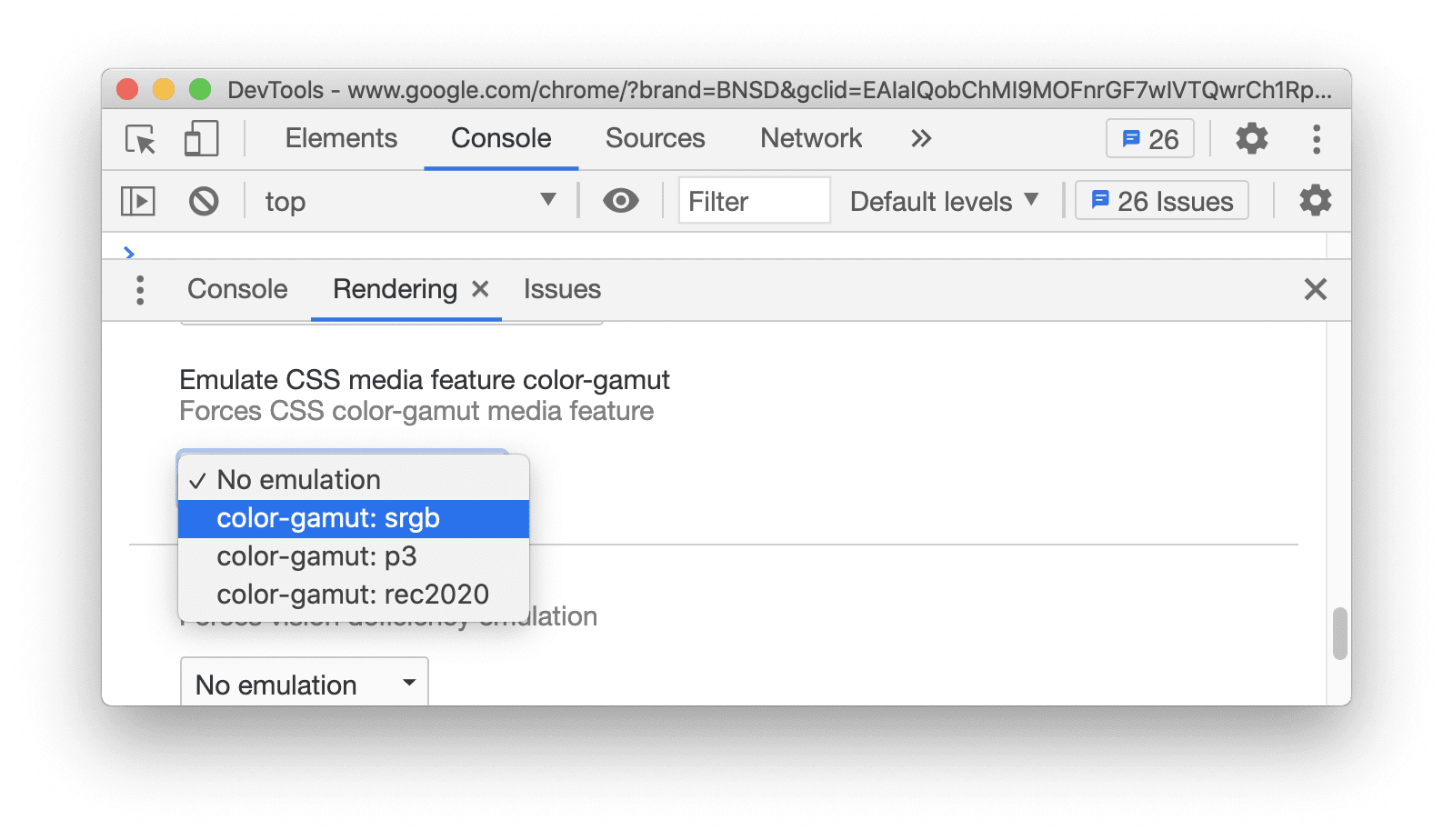Mengemulasi fitur media CSS color-gamut