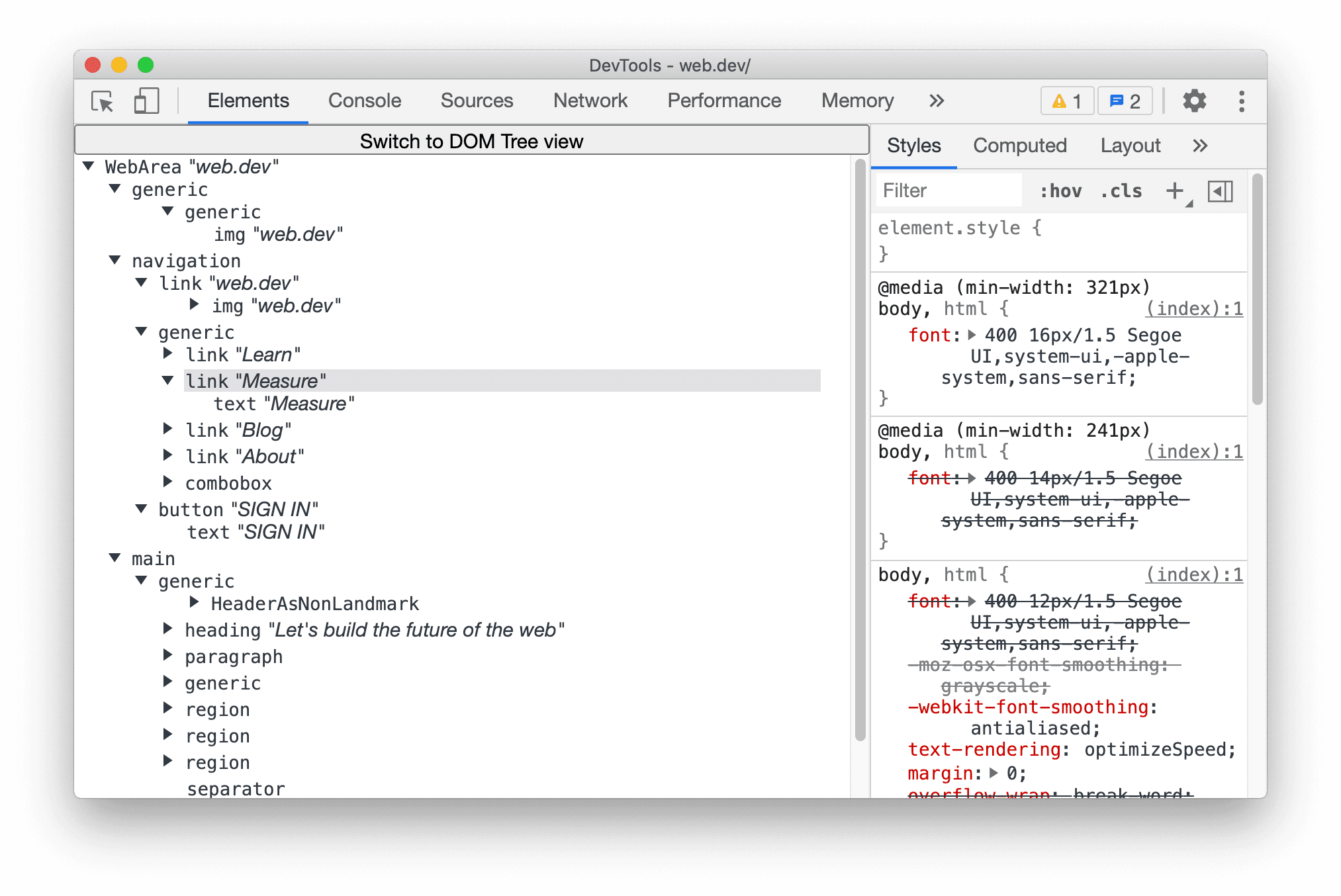 Full accessibility tree view