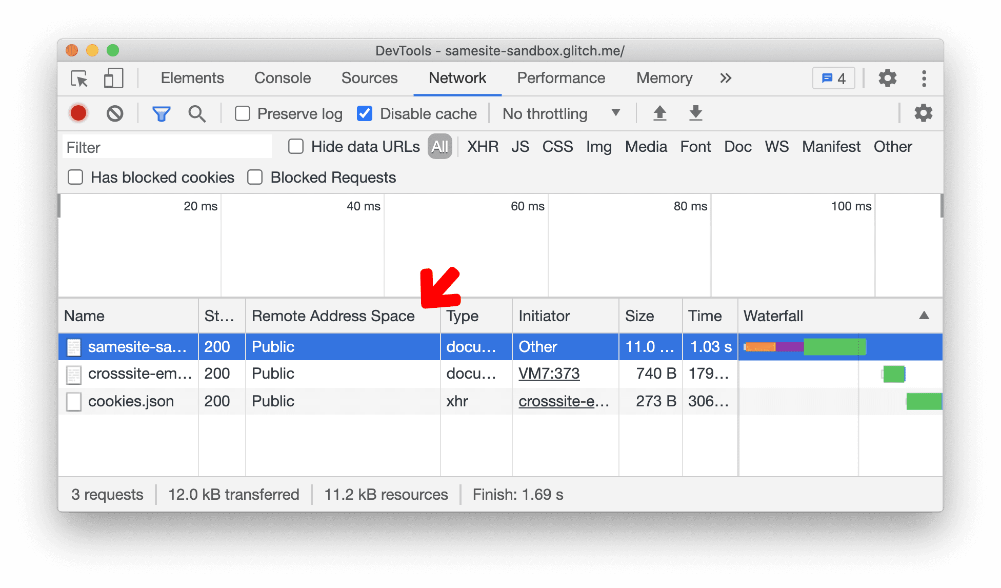Cột "Không gian địa chỉ từ xa" mới