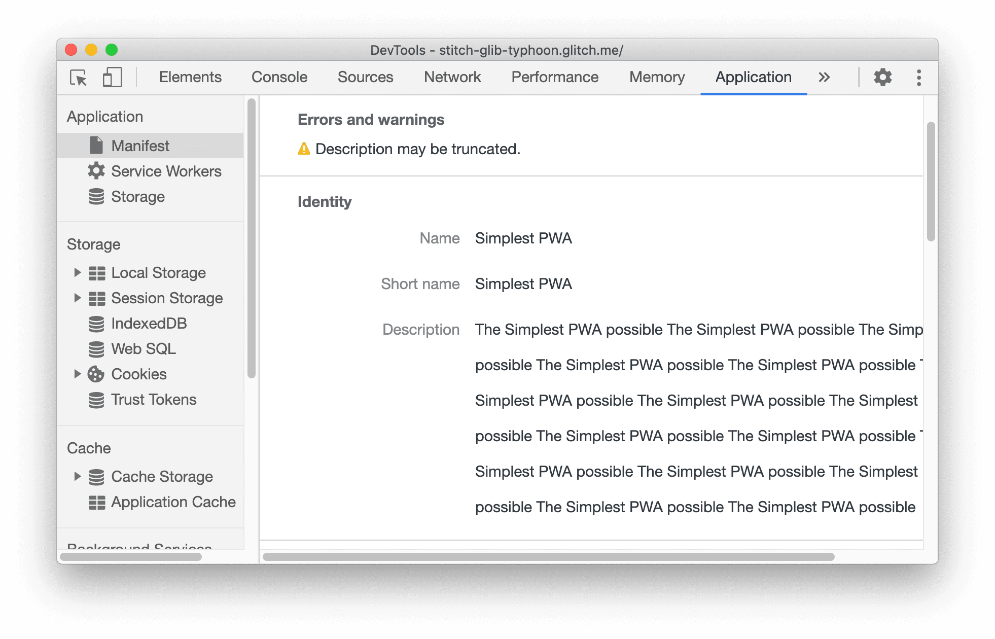 Waarschuwing voor afkapping van PWA-beschrijving
