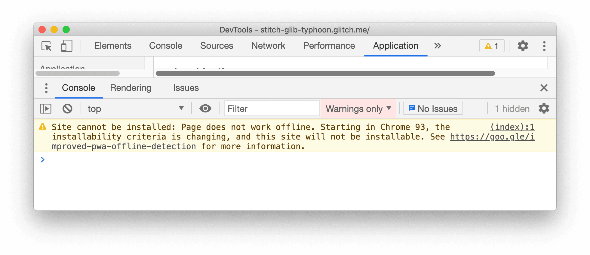 PWA のインストール可能性に関する警告