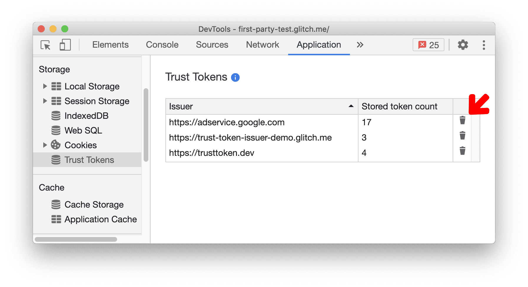Trust Token を削除する